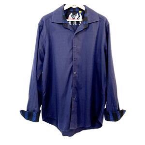 Robert Graham Geometric Navy Blue Flip Cuff‎ Classic Fit Button Up Shirt Men's L